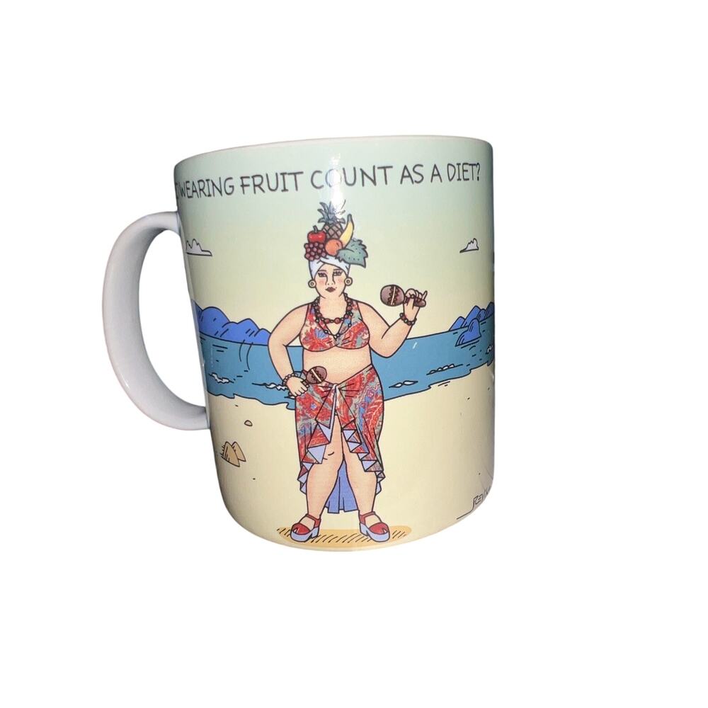 Hallmark Mug DOES WEARING FRUIT COUNT AS A DIET funny humor tropical coffee mug